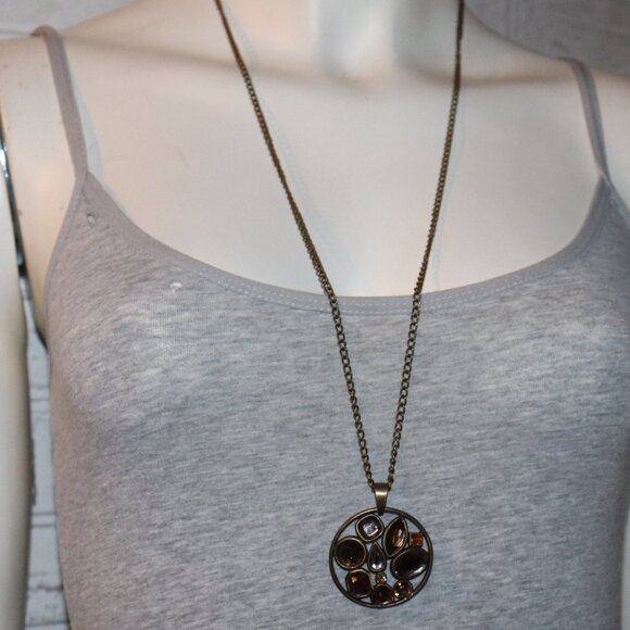 Beautiful bronze and brown long statement necklace 31" - Picture 1 of 5